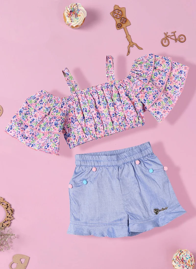 نوتيناتي طقم بلوزة وشورت بطبعة زهور قطنية للبنات من نوتيناتى